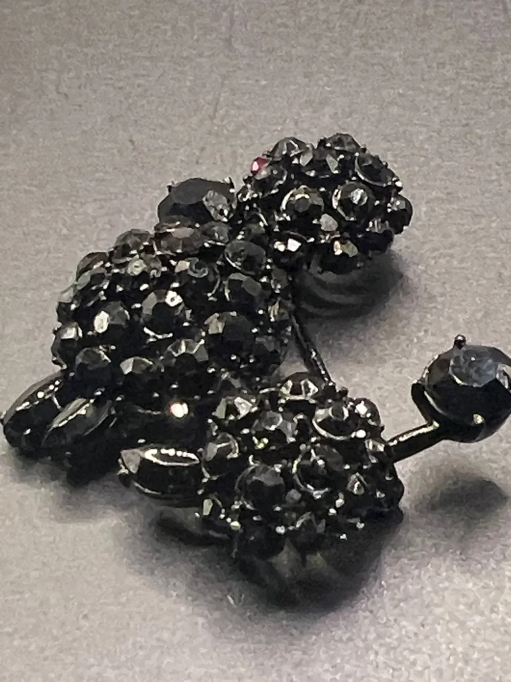 Vintage Capri Black Crystal Poodle Brooch with Red Accent